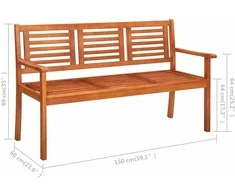 Trivietis sodo suoliukas su pagalve, 150cm, eukalipto masyvas