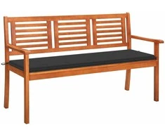 Trivietis sodo suoliukas su pagalve, 150cm, eukalipto masyvas