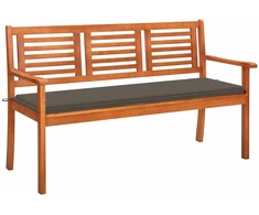 Trivietis sodo suoliukas su pagalve, 150cm, eukalipto masyvas