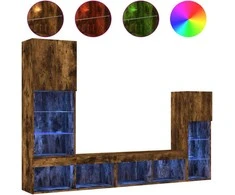 TV staliukas Sieninė TV sekcija su LED, 4 dalių, dūminio ąžuolo, mediena