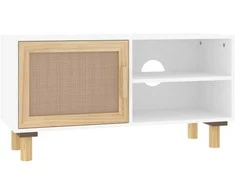 TV staliukas Televizoriaus spintelė, balta, 80x30x40cm, pušis ir ratanas
