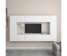 TV staliukas Televizoriaus spintelių komplektas, 8 dalių, baltas, mediena