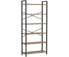 Songmics Vasagle 6 lygių knygų spinta 30 x 80 x 186 cm tamsiai riešutmedžio spalvos-juoda