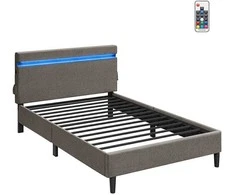 Songmics Vasagle Metalinė dvigulė lova 140 x 190 cm LED apšvietimas tamsiai pilka