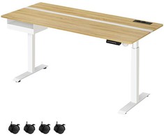 Vasagle Rašomasis stalas su lizdu ir stalčiumi 70 x 160 cm auksinio ąžuolo spalvos-debesų baltumo