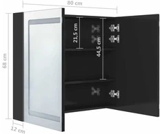 Veidrodinė vonios spintelė su LED, juoda, 80x12x68cm, blizgi