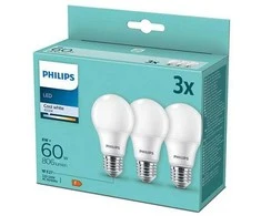 LED lemputė PHILIPS A60, 8W (=60W), E27, 4000K, 806 lm, NON-DIM, šaltai baltos spalvos, 3vnt.