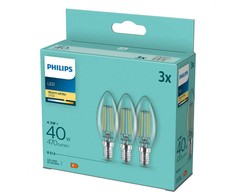 LED lemputės PHILIPS, E14, B35, 2700 K, 4,3W (=40W), 470 lm, NON-DIM, 3 vnt.