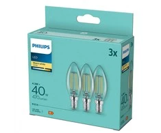 LED lemputės PHILIPS, E14, B35, 2700 K, 4,3W (=40W), 470 lm, NON-DIM, 3 vnt.