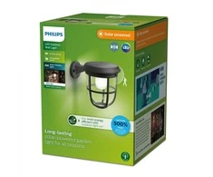 Aplica LED solara pentru exterior cu senzor de miscare Philips RADII ,1.3W, 4V, 250 lm, lumina calda (3000K), IP44, 192x240x175mm,Negru