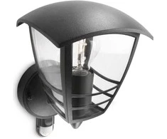 Philips Sieninis lauko šviestuvas CREEK, E27, juodas, IP44, su judesio davikliu