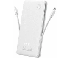 Išorinė baterija Baseus Airpow Lite, 10000mAh, 22.5W, 1 x USB; 1 x USB Type-C laidas, 1 x iPhone Lightning laidas, iš viso 3A, baltas