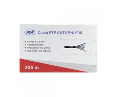 FTP kabelis CAT6 PNI F06 su 4 poromis 1 Gigabit internetui ir stebėjimo sistemoms, ritė 305m