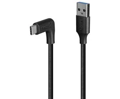USB Kabelis - LINDY USB 3.2 Type A į C Laidas, M/M, 10Gbps, 90° Dešinysis Kampas, 1 m, Juodas