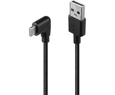 USB Kabelis - LINDY USB 2.0 Tipo A į C Laidas, 90° Dešinysis Kampas, 480Mbps, 15W, 1 m, Juodas