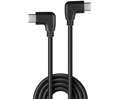 USB Kabelis - LINDY USB 2.0 Type C Laidas, M/M, 60W PD, 90° Dešinysis Kampas, 1 m, Juodas
