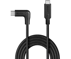 USB Kabelis - LINDY USB 3.2 Type C Laidas, M/M, 90° Kampu, 10Gbps, 60W PD, 1 m, Juodas