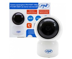 PNI IP390T 1080P vaizdo stebėjimo kamera su PTZ WiFi H264 +, palaiko 128GB Micro SD, naktinis matymas, Tuya programėlė, P2P, Android, iOS, skirta naudoti patalpose, sukiojasi paskui judesį, judesio aptikimo signalizacija