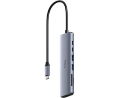 „Cudy UH407 PortMate USB-C 7-in-1“ šakotuvai, 4K 60Hz HDMI USB-C PD USB-A SD TF aliuminio pilka