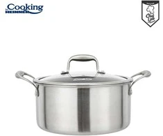 NERŪDIJANČIO PLIENO PADAŽAS + 3 SLUOKSNIŲ STIKLINIS DANGTELIS 24X12 CM, 5 L, TITANIUM3, „COOKING BY HEINNER“