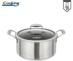 NERŪDIJANČIO PLIENO PADAŽAS + 3 SLUOKSNIŲ STIKLINIS DANGTELIS 24X12 CM, 5 L, TITANIUM3, „COOKING BY HEINNER“
