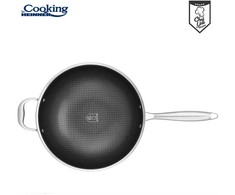 NERŪDIJANČIO PLIENO WOK LINIJA + STIKLINIS DANGTELIS 30X8,5 CM, 4,5 L, TITANIUM 3, COOKING BY HEINNER