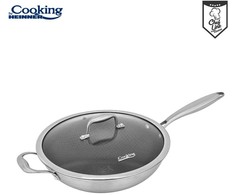 NERŪDIJANČIO PLIENO WOK LINIJA + STIKLINIS DANGTELIS 30X8,5 CM, 4,5 L, TITANIUM 3, COOKING BY HEINNER