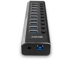 USB Hub - LINDY 10 Prievadų USB 3.0 Hub su Maitinimo Jungikliais, 5 Gbps, Aliuminio Lydinys