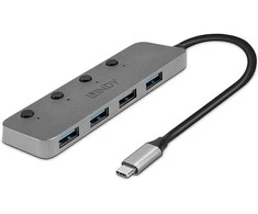 USB Hub - LINDY 4 Port USB 3.2 Type C Hublis su Įjungimo/Išjungimo Jungikliais Juodas
