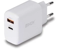 Įkroviklis - LINDY 65W USB Type A &amp; C GaN Įkroviklis, Baltas