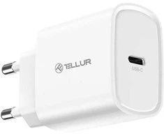 20 W USB-C PD sieninis įkroviklis Tellur, baltas