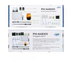 Atveriamų vartų automatikos komplektas PNI MAB300, su 2 40W varikliais, nuotolinio valdymo pulteliais ir valdymo bloku, fotoelementais ir signaline lempa, vartų ilgis iki 2 x 2.5m, vartų svoris 200kg