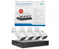 PNI House IPMAX POE 3 vaizdo stebėjimo rinkinys, NVR su 4 POE prievadais, ONVIF ir 4 kameros su 3MP IP, lauko, Power over Ethernet, žmogaus aptikimas, judesio aptikimas, 4 kabeliai, maitinimo šaltinis, pelė