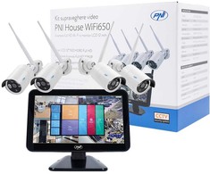 Vaizdo stebėjimo rinkinys PNI House WiFi650 – 4 Full HD „Wi-Fi“ P2P kameros ir 12 colių LCD monitorius
