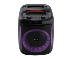 Nešiojama kolonėlė Akai „Bluetooth 5.0“, RMS galia 50 W, „Bluetooth“ kanalo emisijos galia 2 dBm, FM radijo dažnis: 87,5–108 MHz, dažnių juosta 55 Hz–20 kHz, maitinimo šaltinis: 5 V / 1 A, baterija: 7,4 V, 1500 mAh, garsiakalbio dydis 6,5 colio*1, įkrovimo laikas