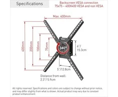 Barkan Laikiklis televizoriaus sieninis laikiklis 13-65 colių LED/LCD televizoriui, 36 kg, vertikalus-horizontalus sukimasis