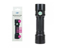 Aliumininis PNI Adventure F200 dvigubas LED žibintuvėlis, 4000mAh baterija ir micro USB jungtis, 3 LED su plačia diafragma ir vienas su fokusavimo funkcija, abu turi 3 galios lygius
