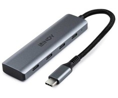 USB Hub - LINDY 4 Prievadų USB 3.2 Gen 2 Type C Hub, 10 Gbps, Kompaktiškas Dizainas