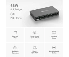Šakotuvas Mercusys 10 prievadų 10/100 Mbps darbalaukio jungiklis su 8 prievadų PoE+ | Mercusys