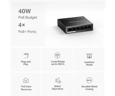 Šakotuvas MS106LP | Mercusys 6-Port 10/100 Mbps Desktop Switch with 4-Port PoE+ | Desktop | 10/100 Mbps (RJ-45) jungtys quantity 6