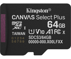 „Kingston Technology“ 64 GB „micSDXC Canvas Select Plus Gen3 100R A1“ atminties kortelės pakuotė be ADP
