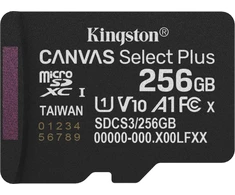„Kingston Technology“ 256 GB „micSDXC Canvas Select Plus Gen3 150R A1“ atminties kortelės pakuotė be ADP