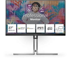 Profesionalus monitorius AOC Q27U3CV Graphic Pro, 27" QHD (2560x1440) IPS Quantum Dot, 75Hz, 98% DCI-P3, ΔE<2, USB-C 96W dokas, HDR400, garsiakalbiai