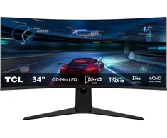 Monitorius TCL 34" 34R83Q, Išlinkis: 1500R, Įstrižainė (coliai): 34, Įstrižainė (cm): 86, Kraštinių santykis: 21:9, Ekranas: QD-Mini LED, Raiška: 3440x1440, Atnaujinimo dažnis: 170 Hz, Atsako laikas (GtG): 1 ms, Ryškumas (maks.): 1600 cd/m², Kontrastas (statinis): 4000:1, Matymo kampas: 178/178, Spalvų gama: DCI-P3