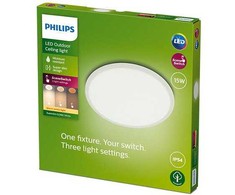 Plafoniera LED pentru exterior Philips SuperSlim, 15W, 1300 lm ,luminacalda (2700K), IP54, 25 cm, Alb