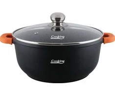 LIEDINĖ ALIUMINIO PUSINĖ INDĖ + DANGTELIS, 36 CM X 16 CM, 13,5 L, TAMSIOSIOS LINIJOS, „COOKING BY HEINNER“