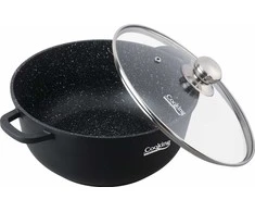 LIEDINĖ ALIUMINIO PUSINĖ INDĖ + DANGTELIS, 36 CM X 16 CM, 13,5 L, TAMSIOSIOS LINIJOS, „COOKING BY HEINNER“