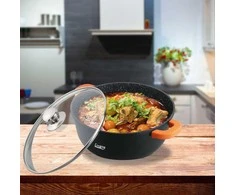 LIETINIS ALIUMINIO PADAŽO PUODAS + DANGTELIS, 24 cm x 11,5 cm, 4,4 L, TAMSIOSIOS LINIJOS, „COOKING BY HEINNER“