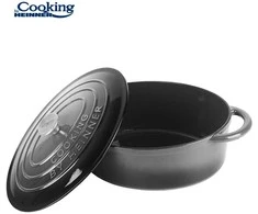 OVALUS EMALIUOTAS KETINIS PUSIAU KIŠENINIS INDAS SU DANGTELIU 37x29x15 cm, 9 l, MARMURO PILKA, „COOKING BY HEINNER“