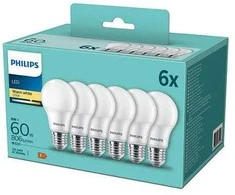 Set 6x bec LED Philips E27, 8W(60W), 220-240V, lumina alba calda 2700K, 806 lumeni, durata de viata 15.000 de ore, clasa energetica F